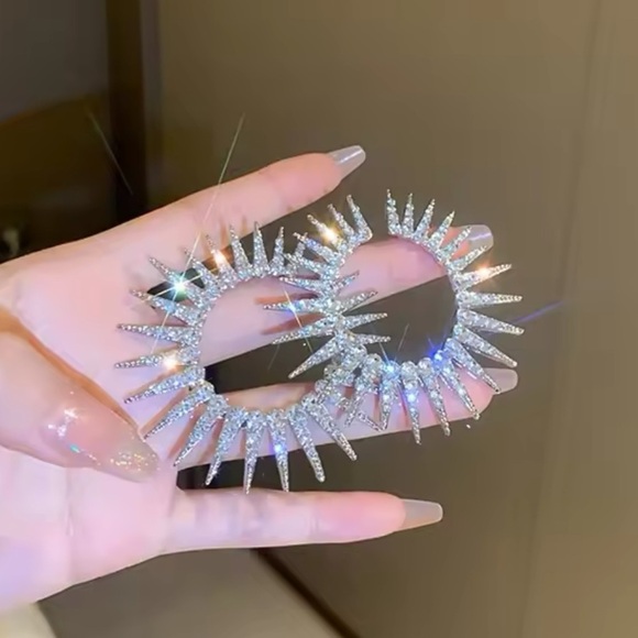 Anthropologie Silver Crystal Spike Hoop Earrings - Picture 2 of 4